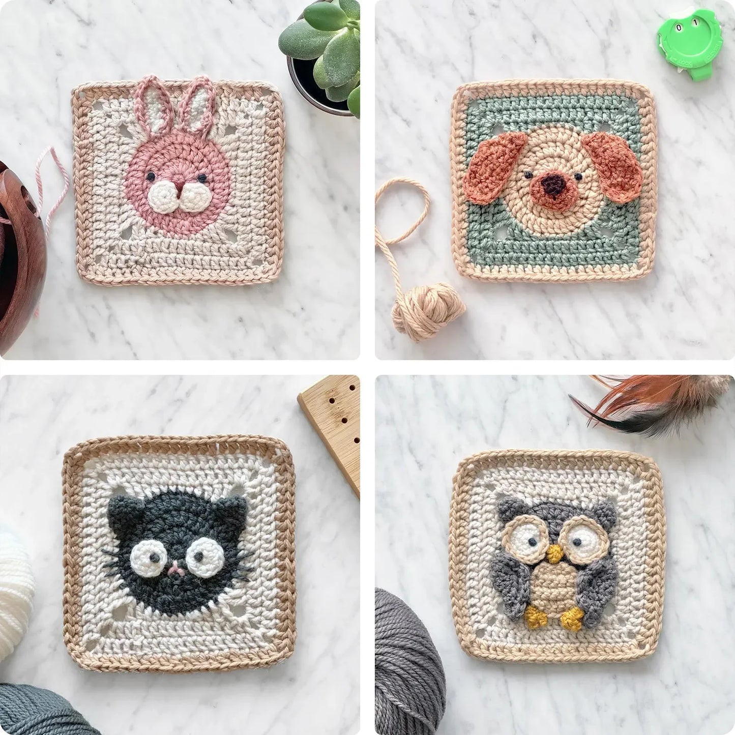 Animal Granny Squares - Crochet Patterns (incl. video)