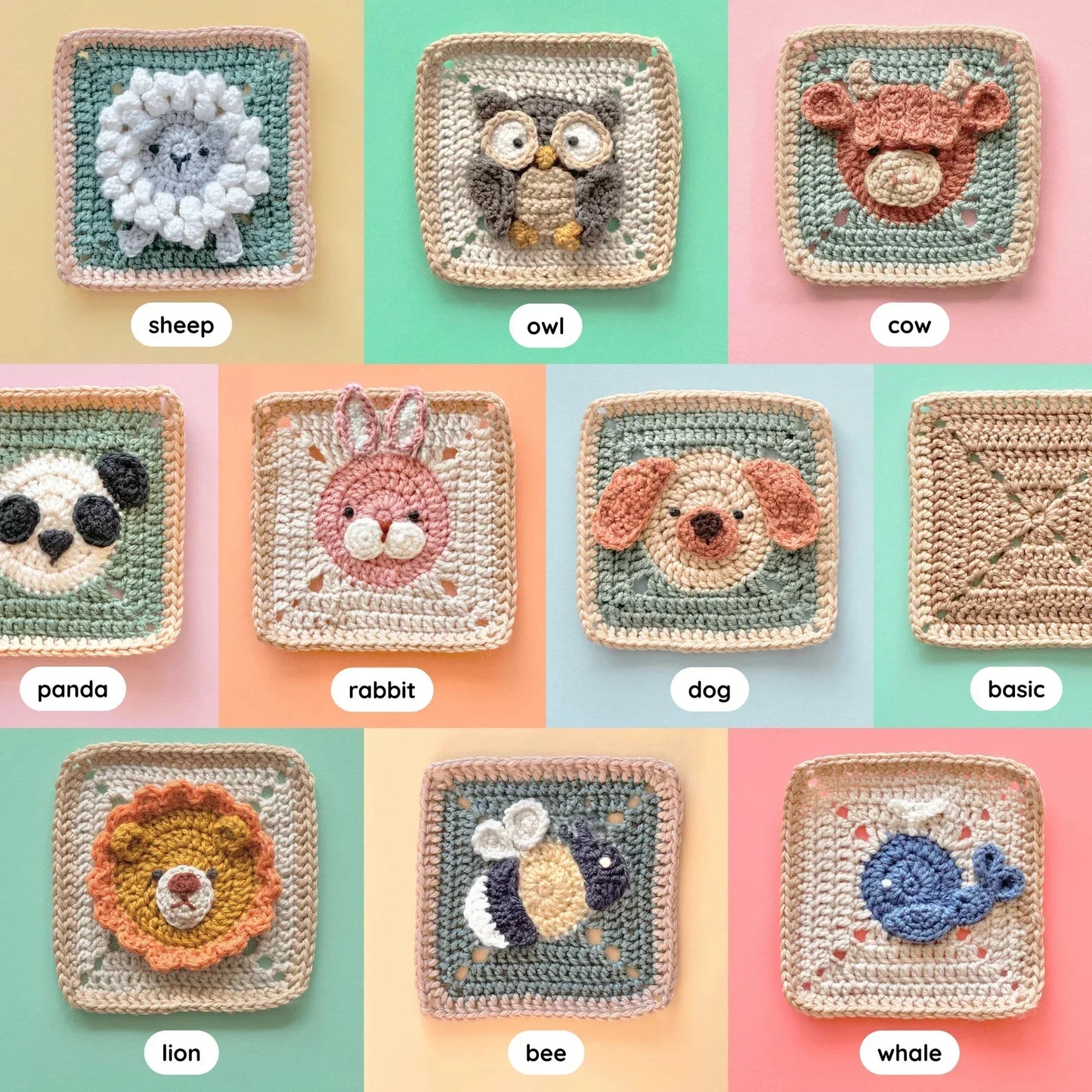 Animal Granny Squares - Crochet Patterns (incl. video)