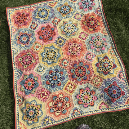 Colorful Persian Tiles crochet blanket flat lay photo
