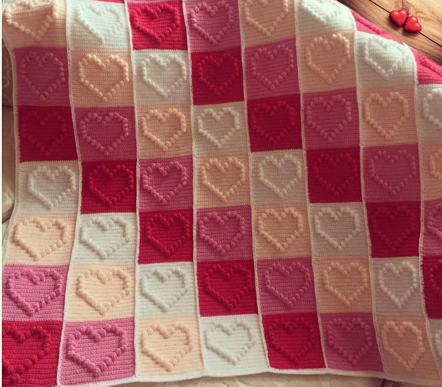 Heart motifs baby blanket crochet pattern – soft handmade baby blanket