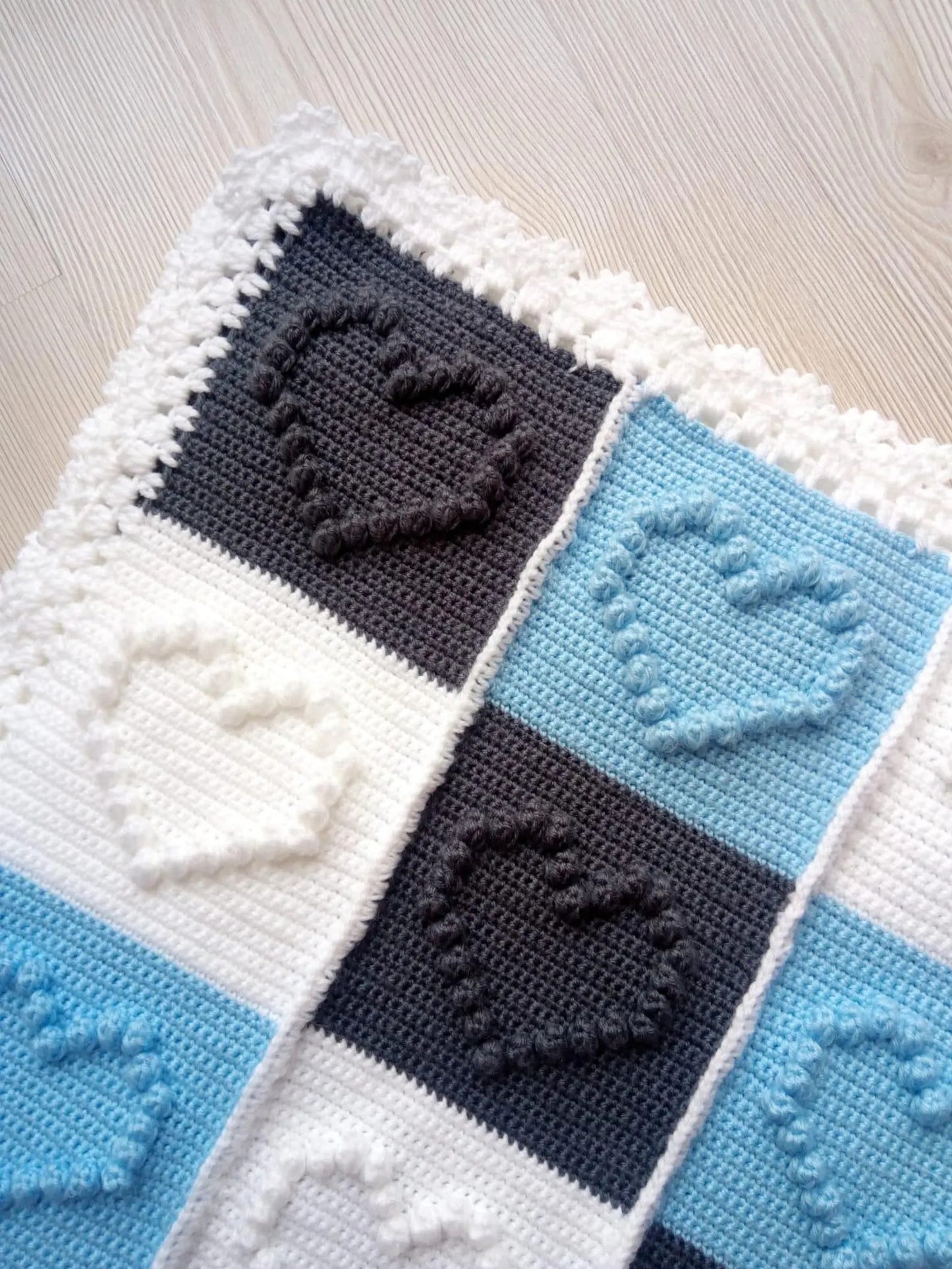 photo featuring heart motifs baby blanket crochet pattern